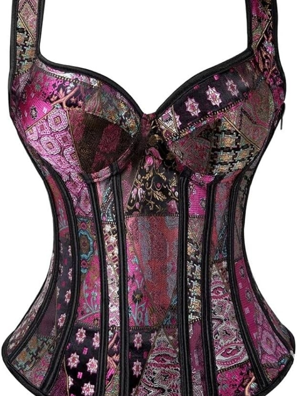 Patchwork Satin Corset Top in Pink